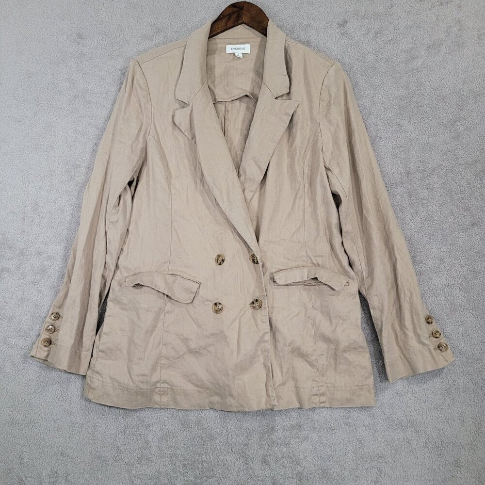 Evereve Womens Double-Breasted Blazer Jacket Size L Linen Blend Beige